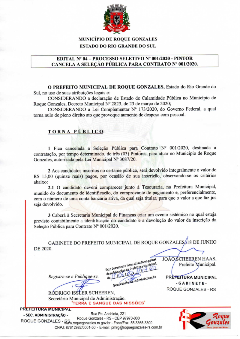 ADMINISTRAÇÃO MUNICIPAL PÚBLICA EDITAL DE CANCELAMENTO DO PROCESSO SELETIVO PARA PINTOR